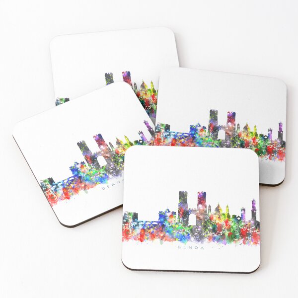 Artikelvorschau, Genoa, Italy Skyline Watercolor Painting entworfen und verkauft von InkistPrints.