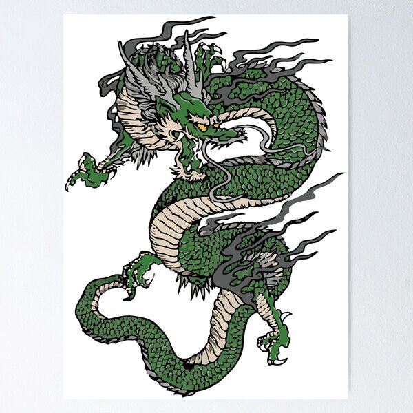 Green Japanese dragon Poster for Sale by ZenSlicer