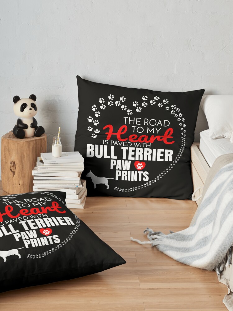 Alternate view of The Road To My Heart Is Paved With Bull Terrier Paw Prints Bull Terrier dog T-Shirt Sweater Hoodie Iphone Samsung Phone Case Coffee Mug Tablet Case Gift Floor Pillow