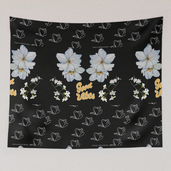 Item preview, White flowers on black design designed and sold by PalomaHealing24.
