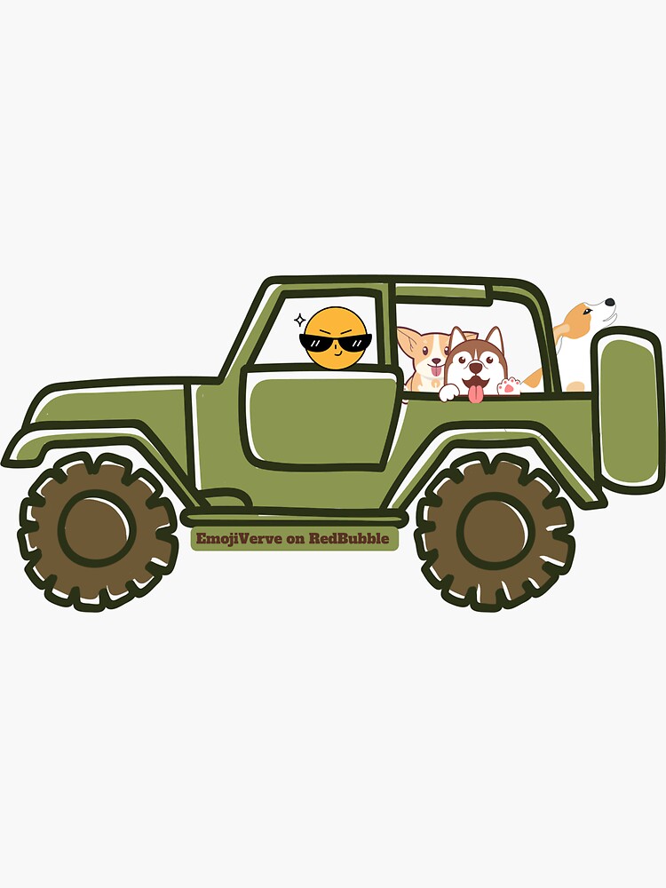"Jeep Life Emoji With Dogs and Stickers" Sticker for Sale by
