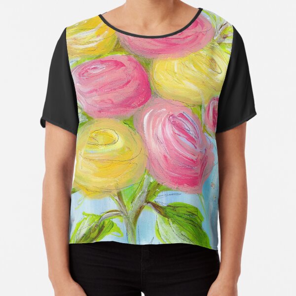 A Vintage Romance Abstract Roses Painting Prints Chiffon Top