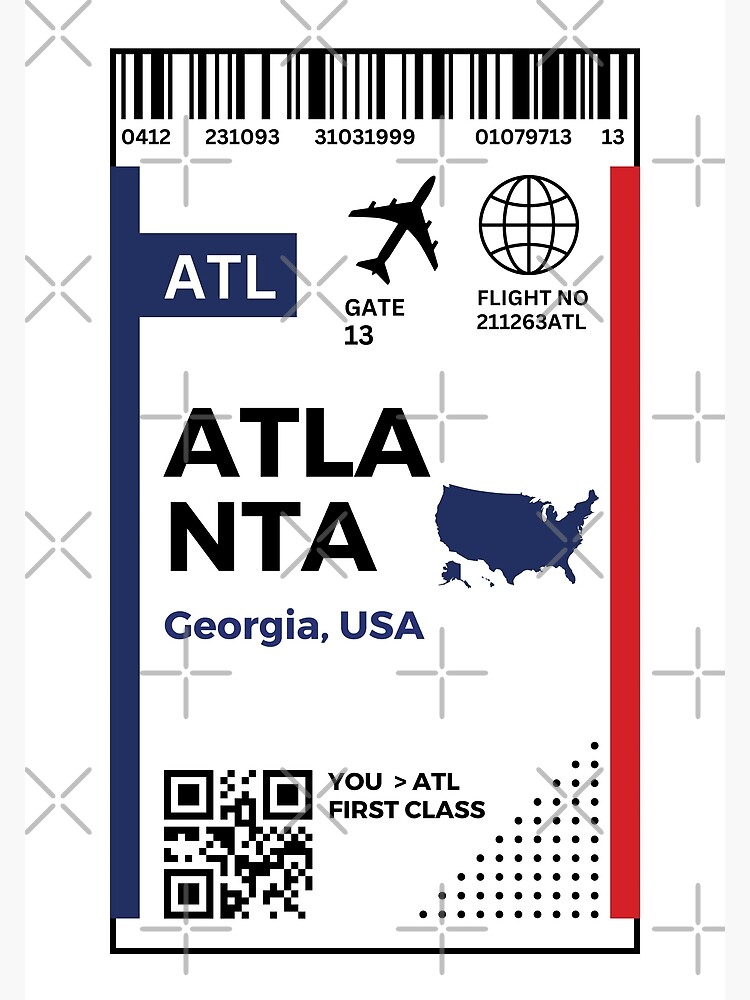 "Atlanta Flight Ticket Boarding Pass Travel" Poster for Sale by psm0431