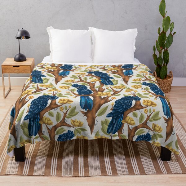 Black Cockatoos Yellow Throw Blanket