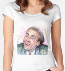 Curious Nicolas Cage Design for Good Health and Strong Bones Women's Fitted Scoop T-Shirt