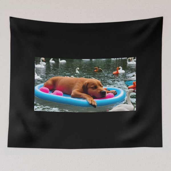 Item preview, Puppy Napping On Pond Surrounded by Swans & Ducks designed and sold by QuackersWeb.