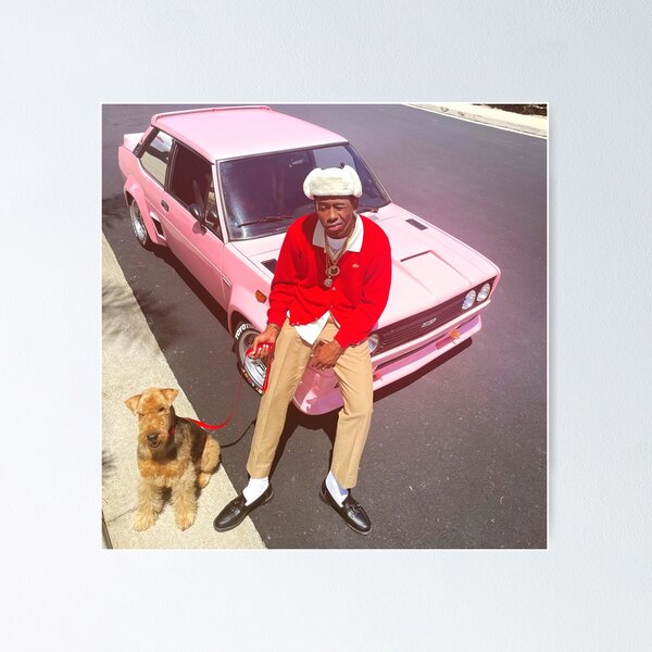Item preview, He Sits On The Pink Car Popular Singer Creator And Dog  Aesthetic Poster designed and sold by roginezy.