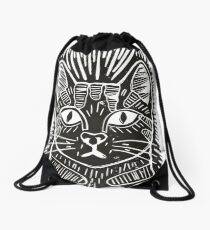 Cat Portrait Lino Print Drawstring Bag