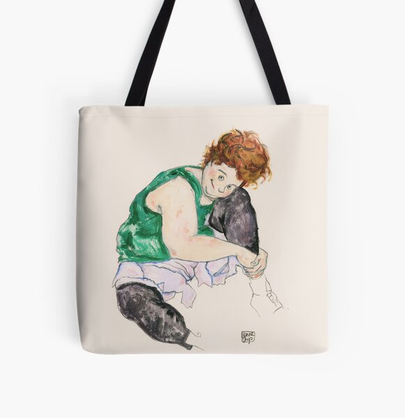 Sitzende frau mit hochgewogenem Knie from Egon Schiele in Full of Freckles style All Over Print Tote Bag