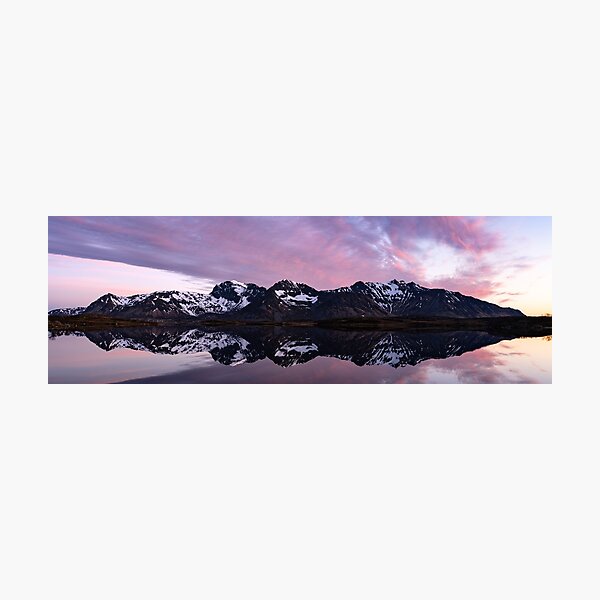Item preview, Gimsoya lake and mountains sunset lofoten islands designed and sold by panoverse.