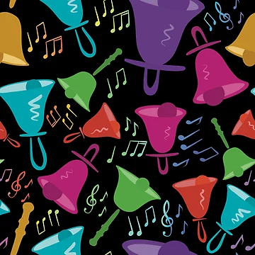 Artwork thumbnail, Colorful Handbells And Notes Pattern by SubtleSplit