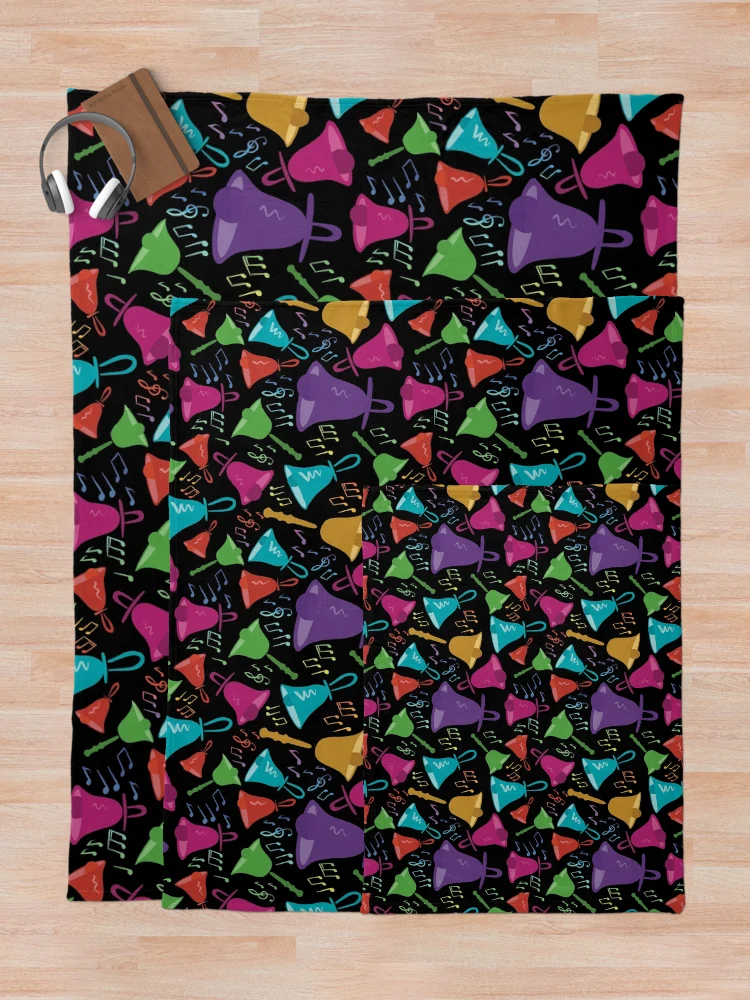 Thumbnail 5 of 6, Throw Blanket, Colorful Handbells And Notes Pattern designed and sold by SubtleSplit.