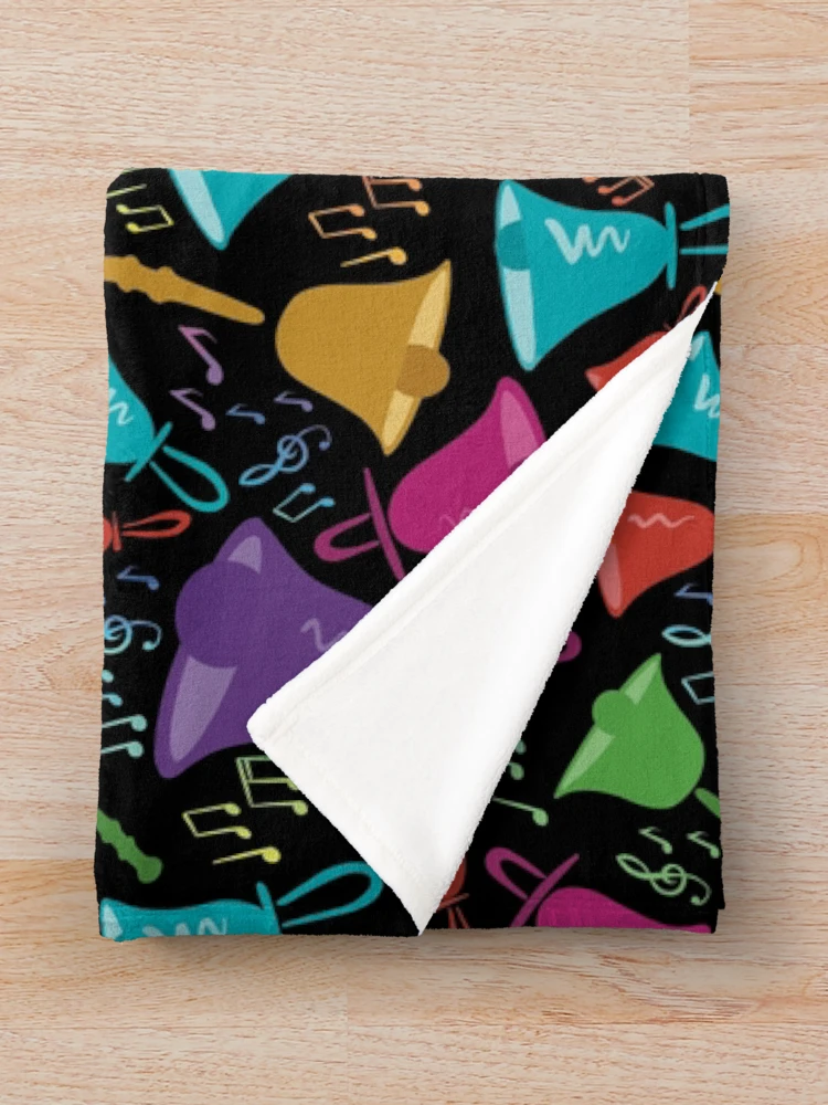 Thumbnail 3 of 6, Throw Blanket, Colorful Handbells And Notes Pattern designed and sold by SubtleSplit.