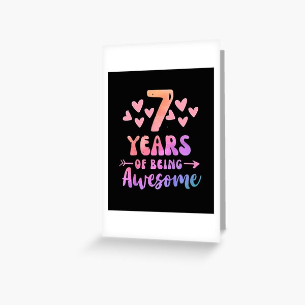 7 Years Of Being Awesome Tie Dye Hearts 7th Birthday Girl Greeting