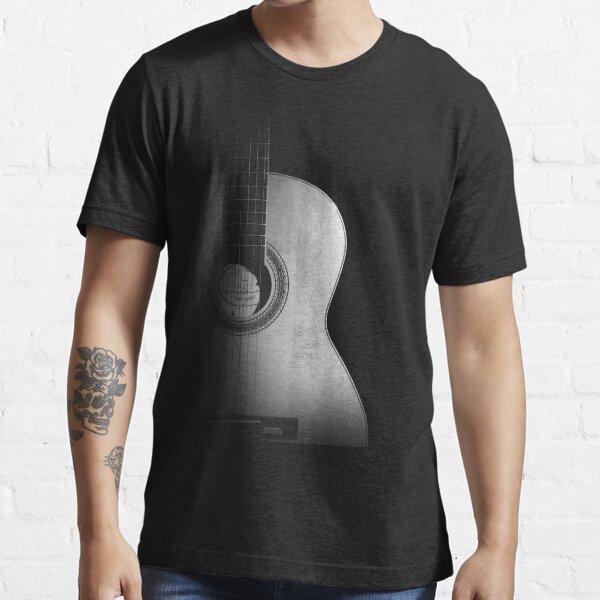 "Acoustic Guitar Design Cool Grayscale Wood Guitarist Graphic" Tshirt