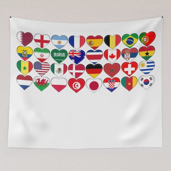 Item preview, Country Flags in Hearts, the 32 countries participating in Qatar football tournament 2022 designed and sold by URSparklingShop.