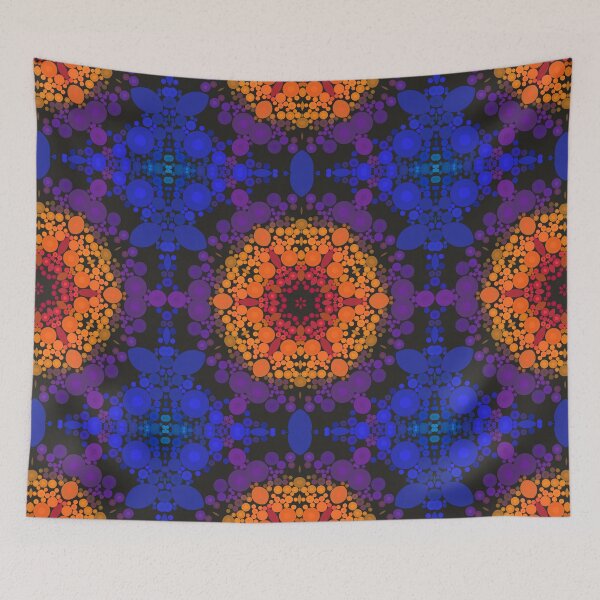 Artikelvorschau, Punkt-Mandala-Blume lila, gelb und blau entworfen und verkauft von WormholeOrbital.