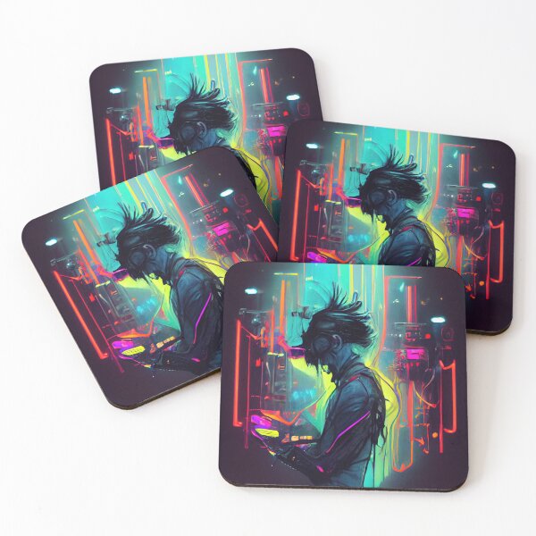 Item preview, Cyberpunk guy looking at social networks in the future, neon colors designed and sold by pcusine.