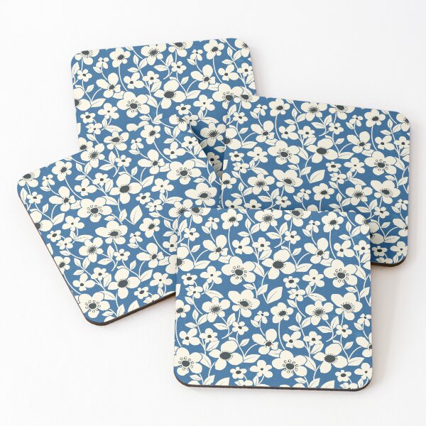 Item preview, Retro Flower Field - Endeavour Blue designed and sold by appleyards.