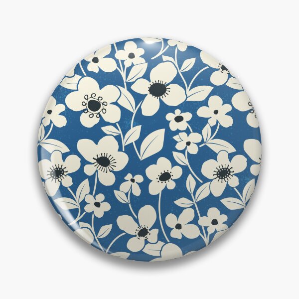 Item preview, Retro Flower Field - Endeavour Blue designed and sold by appleyards.