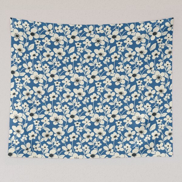 Item preview, Retro Flower Field - Endeavour Blue designed and sold by appleyards.