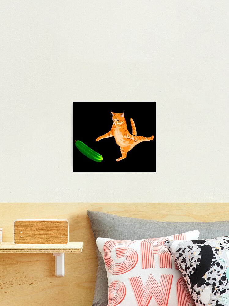 Cat Scared by Cucumber, Cursed Cat Images Poster for Sale by printify