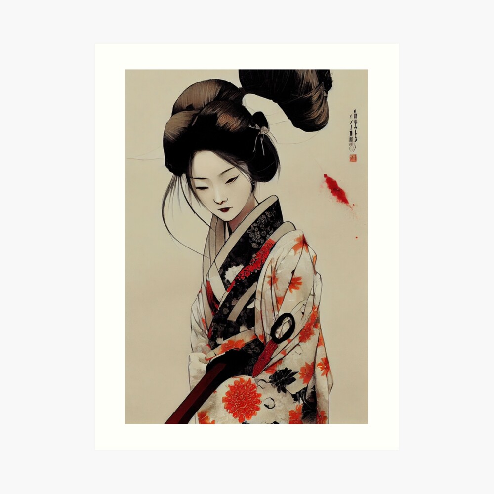 Poster for Sale mit japanische Vintage-Bilder - Kimono-Mädchen - Geisha -  Sakura-Blüte - Kyoto von Hola Mocha