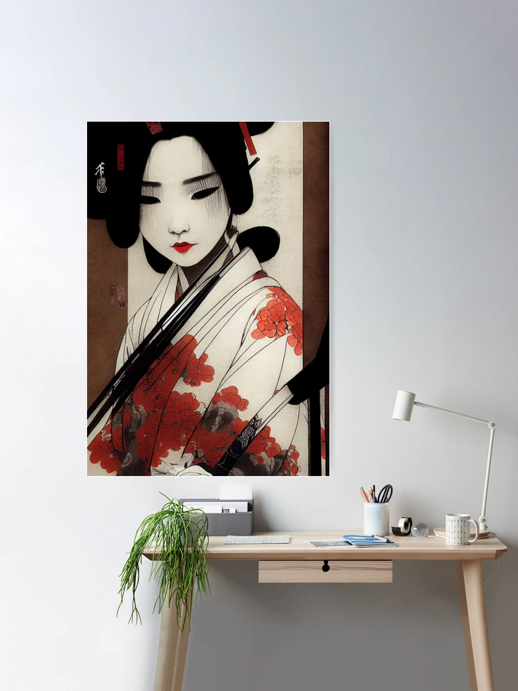 Poster for Sale mit Traditionelle japanische Geisha im Kimono von Valro