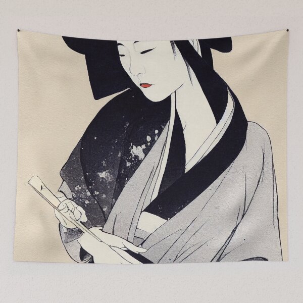 Item preview, Beautiful Japanese Geisha Ink Style Art in Black and Gray  designed and sold by Valro.