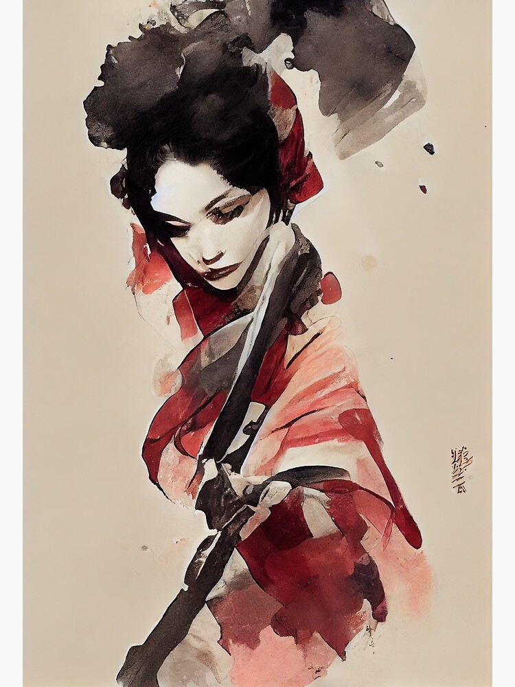 Beautiful Japanese Geisha Traditional Ink Style Art Poster for Sale by  Valro