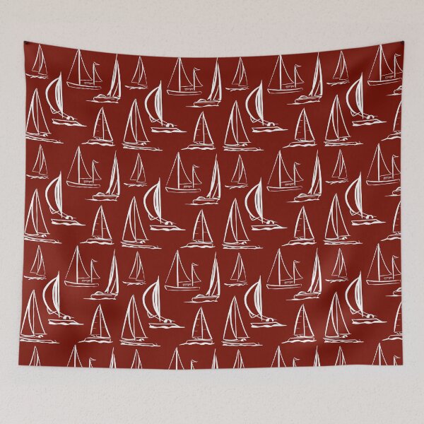 Item preview, Sailing Boats Pattern Version 5 - White on Red designed and sold by seasprayart.
