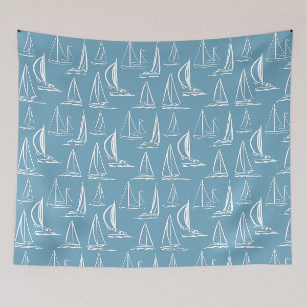 Item preview, Sailing Boats Pattern Version 6 - White on Light Blue designed and sold by seasprayart.