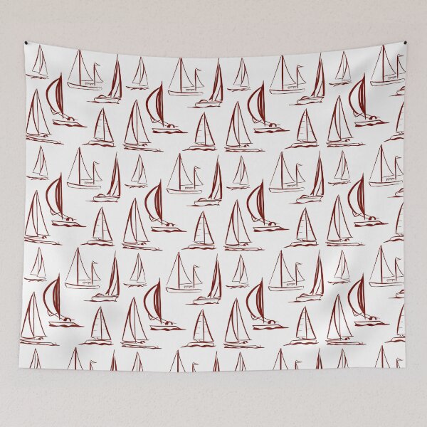 Item preview, Sailing Boats Pattern Version 7 - Red on White designed and sold by seasprayart.