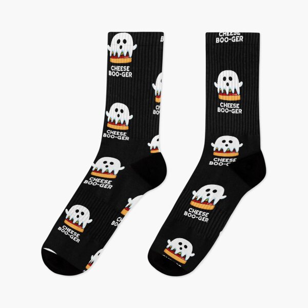 Item preview, Cheese Boo-ger Halloween Ghost Funny Cheeseburger Puns (Dark BG) designed and sold by punnybone.