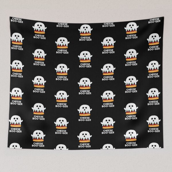 Item preview, Cheese Boo-ger Halloween Ghost Funny Cheeseburger Puns (Dark BG) designed and sold by punnybone.