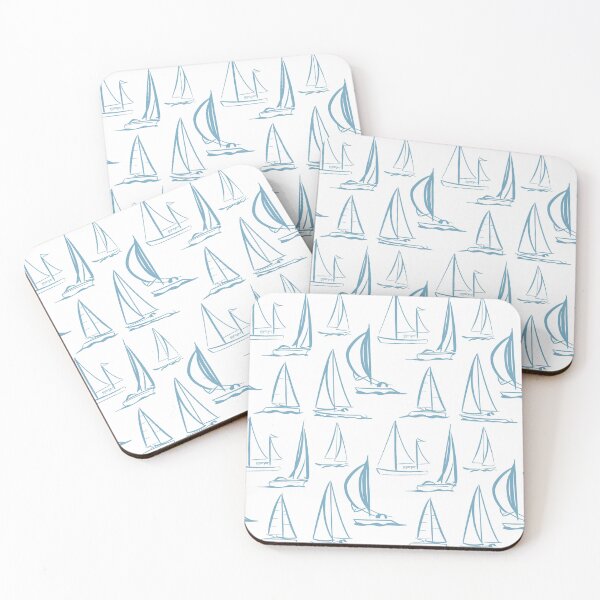 Item preview, Sailing Boats Pattern Version 8 - Light Blue on White designed and sold by seasprayart.
