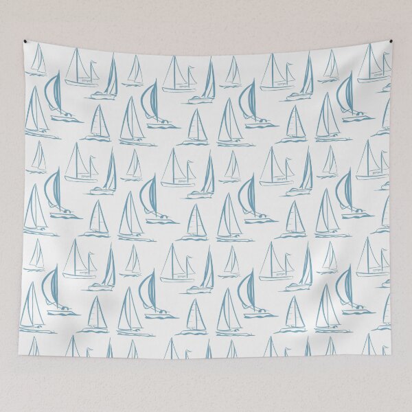 Item preview, Sailing Boats Pattern Version 8 - Light Blue on White designed and sold by seasprayart.