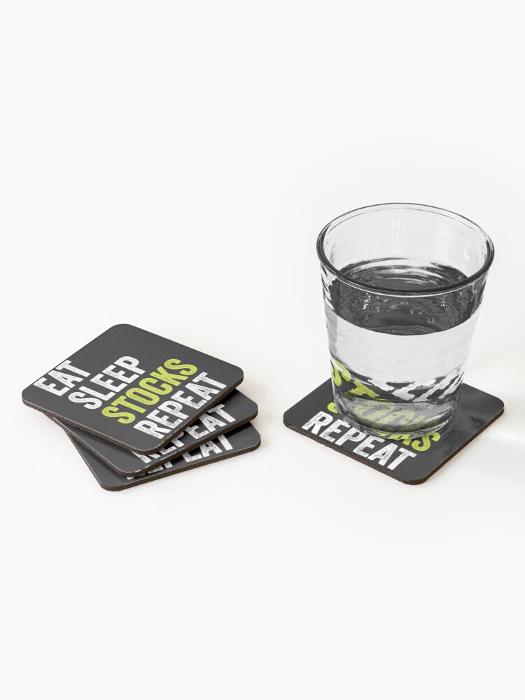 Thumbnail 2 of 5, Coasters (Set of 4), Eat Sleep Stocks Repeat Stock Trading designed and sold by PandaPope.