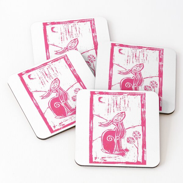 Item preview, lino cut print hare in red  designed and sold by Hawthornshalt43.