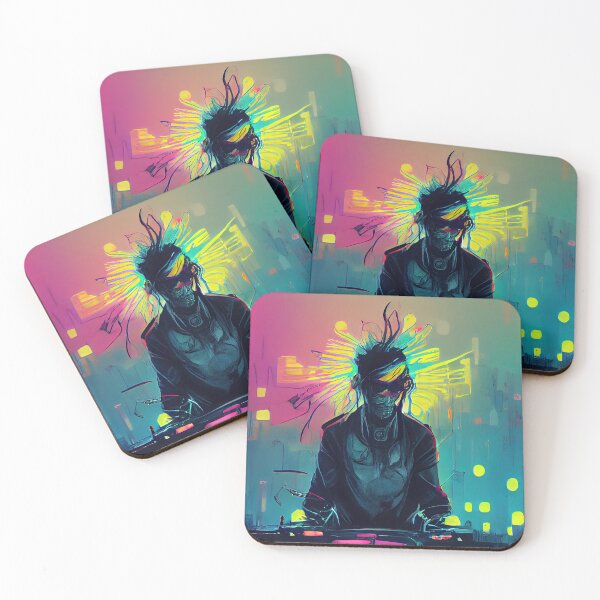 Item preview, Future cyberpunk DJ playing good music, neon colors designed and sold by pcusine.