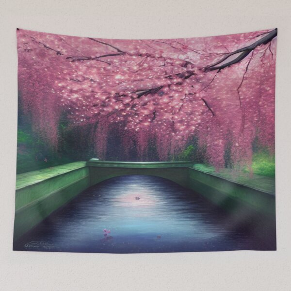 Item preview, Art of a cherry tree in a backyard designed and sold by TravelingOak.