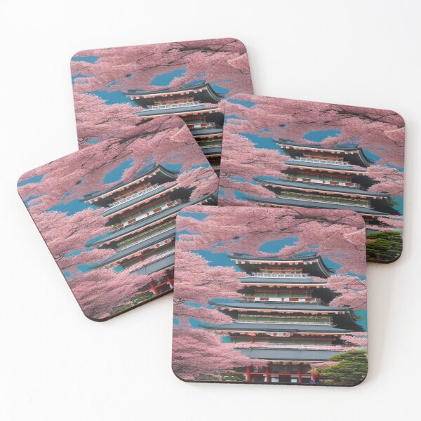 Item preview, Art of cherry trees blossoming around a temple designed and sold by TravelingOak.