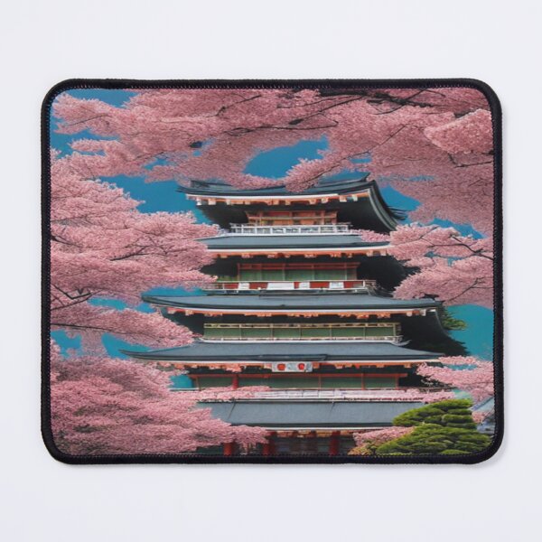 Item preview, Art of cherry trees blossoming around a temple designed and sold by TravelingOak.