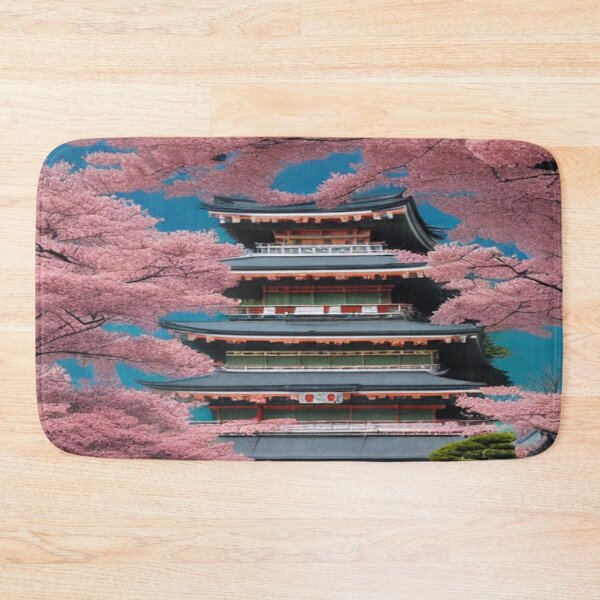Item preview, Art of cherry trees blossoming around a temple designed and sold by TravelingOak.