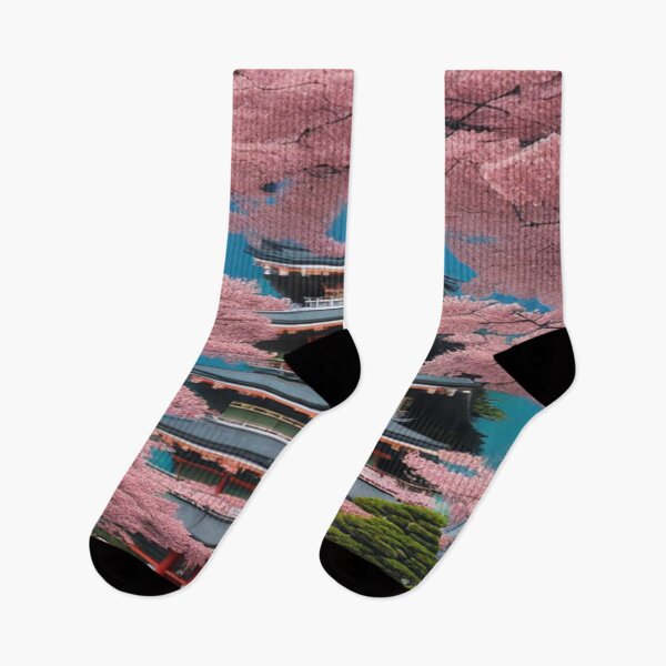 Item preview, Art of cherry trees blossoming around a temple designed and sold by TravelingOak.