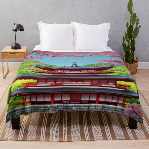 Item preview, Art of a temple with cherry blossoms designed and sold by TravelingOak.