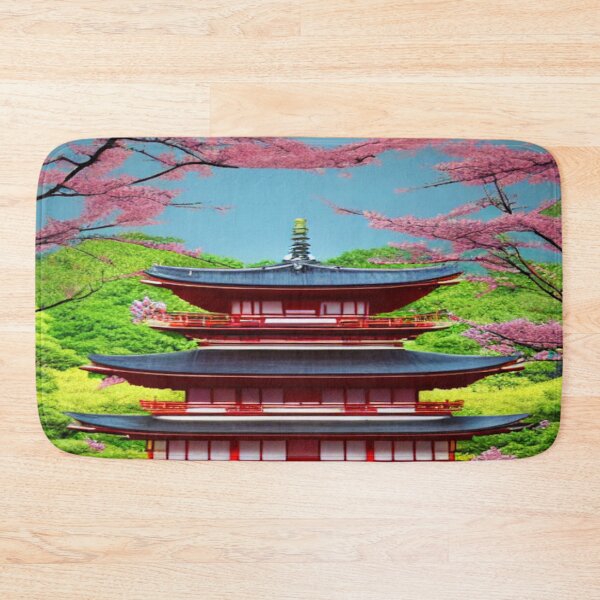 Item preview, Art of a temple with cherry blossoms designed and sold by TravelingOak.