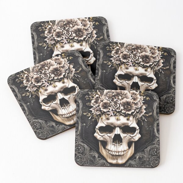Item preview, Victorian Ghotic Floral Skull, skull with floral, red roses designed and sold by ValleyDream.