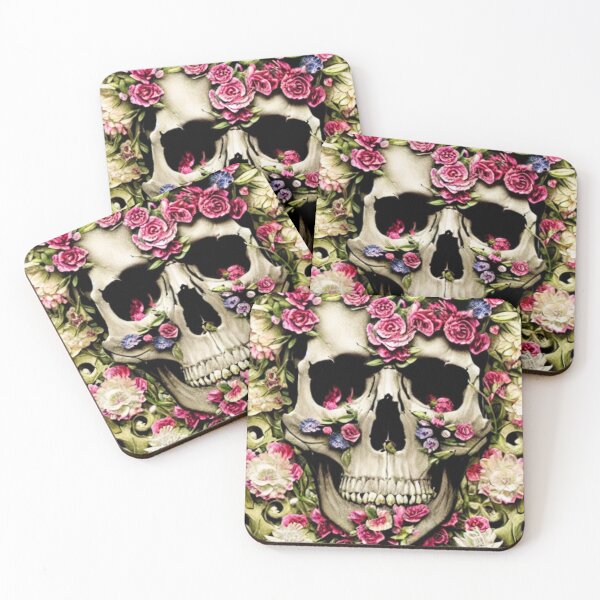 Item preview, Victorian Ghotic Floral Skull, skull with floral, red roses designed and sold by ValleyDream.