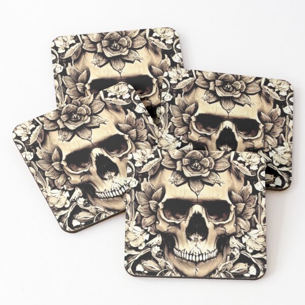 Item preview, Victorian Ghotic Floral Skull, skull with floral, gold roses designed and sold by ValleyDream.